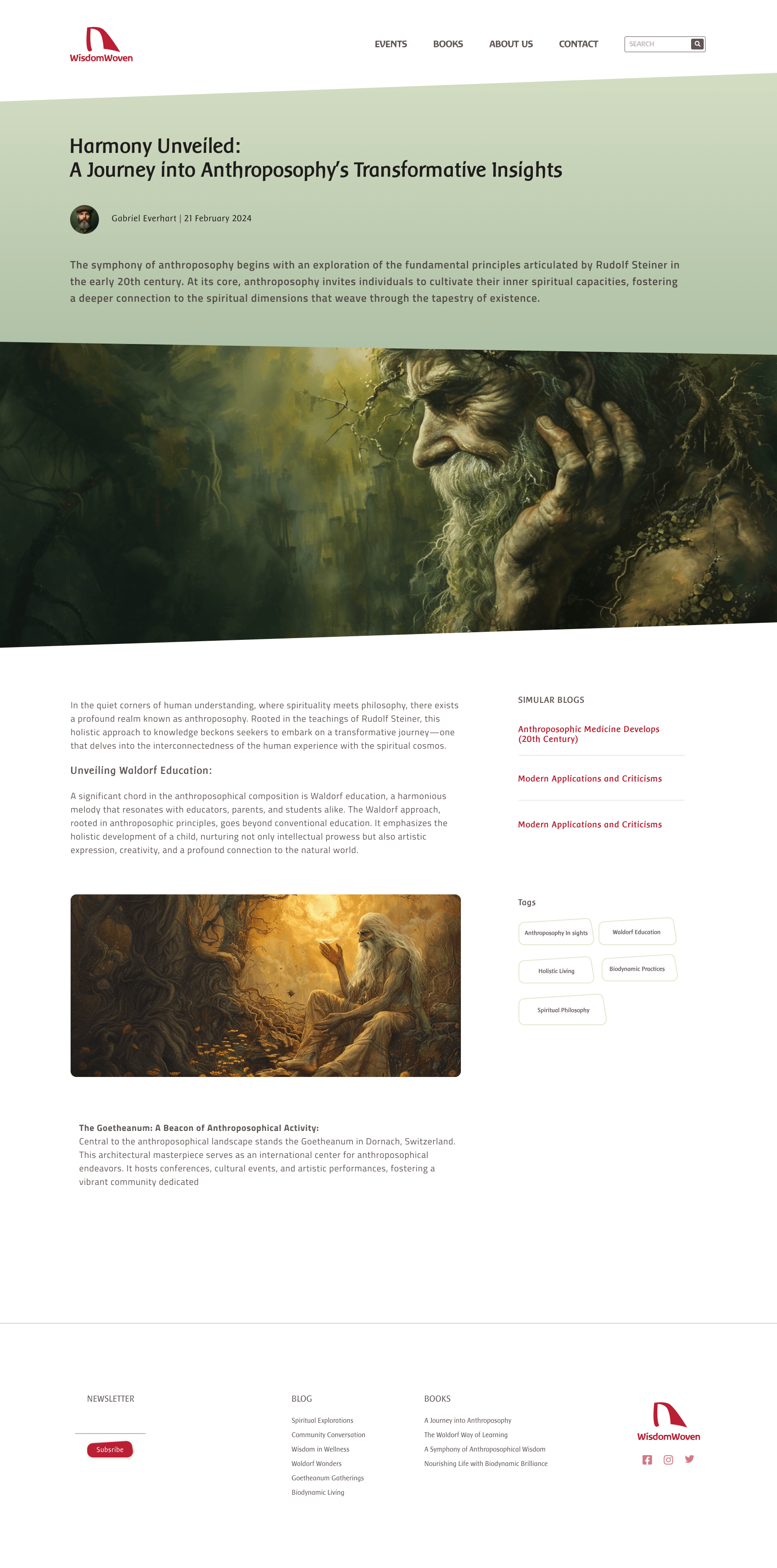 Screenshot of the project, single page showing the article.